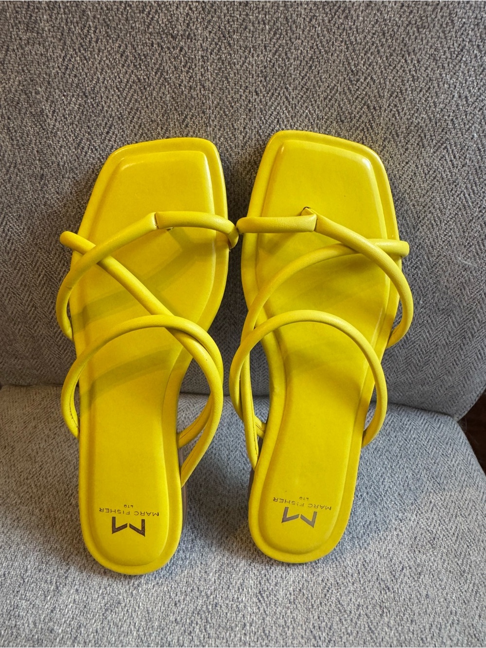 Marc Fisher Bright Yellow Strappy Square-Toe Slide Sandals